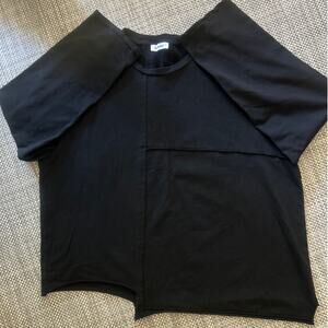 L'ATELIER Cotton Slouchy Assymetrical Hem Crew Neck Long Sleeve Top Black XL